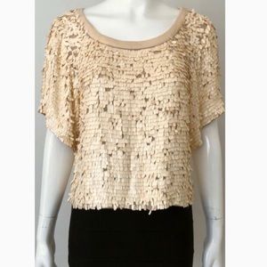 French Connection Pailettes Sequin Tear Drop Champagne Peach Beaded Chic Top
